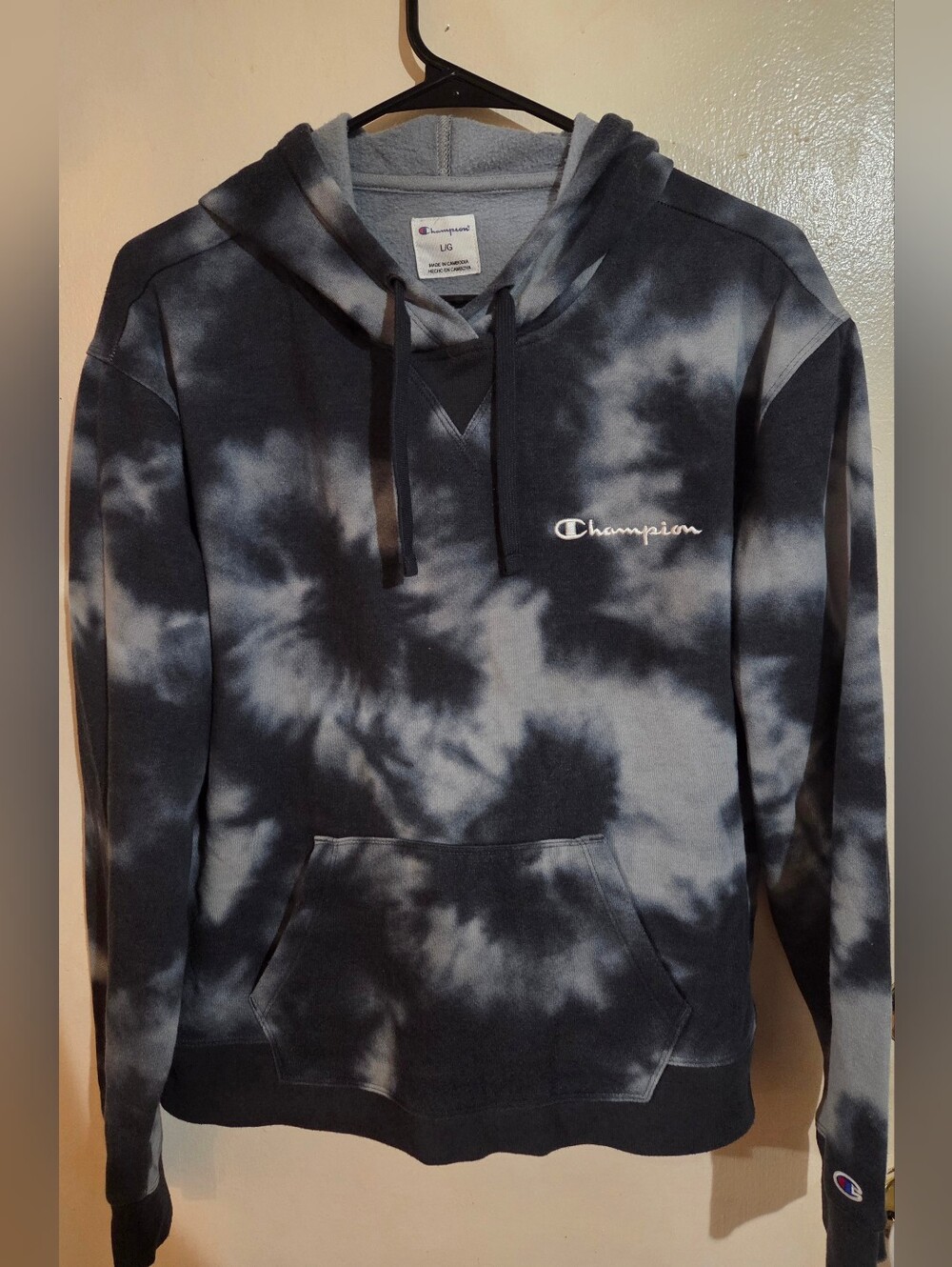 Champion Womens Blue Tie-Dye Hoodie Size Large